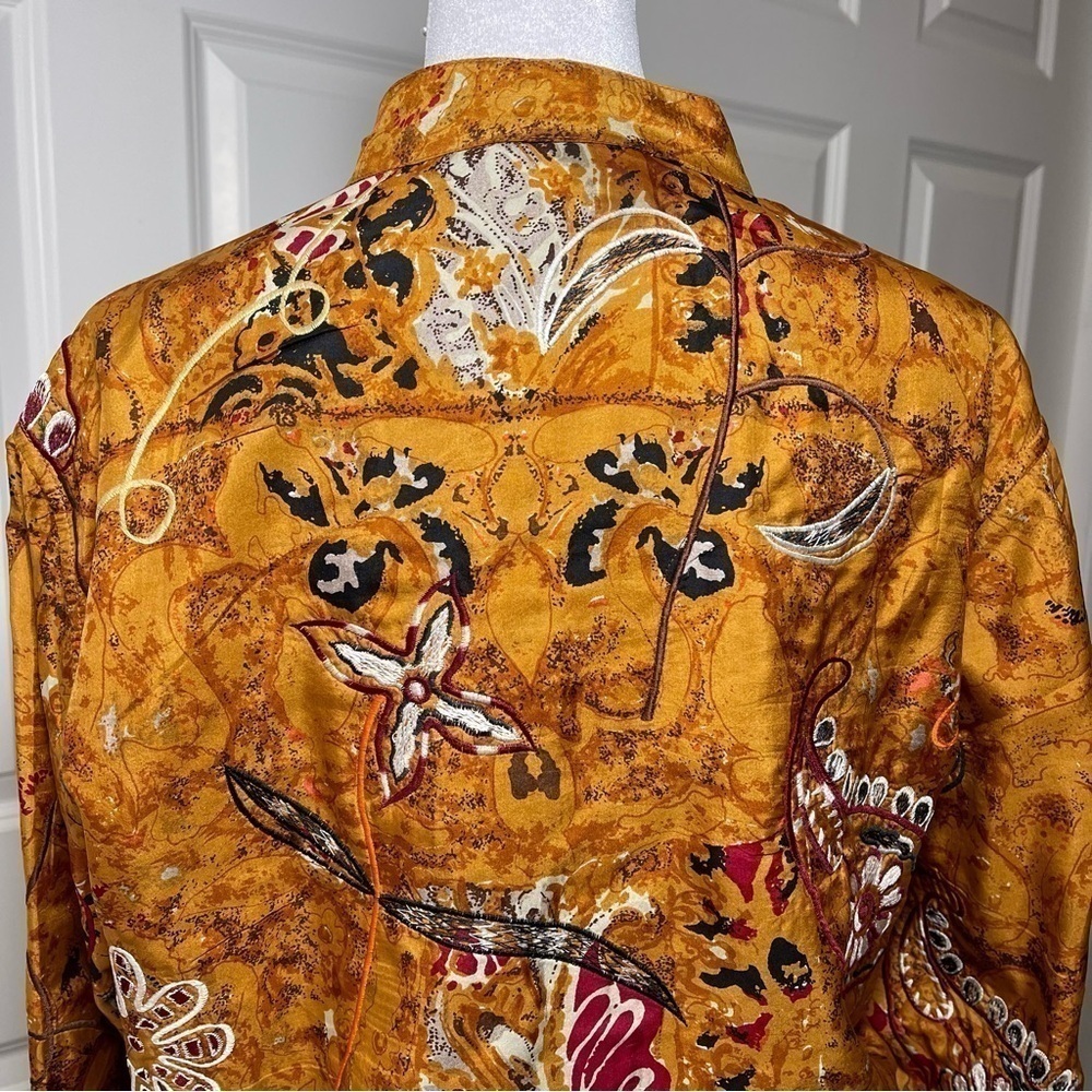 Anu by Natural Silk Embroidered Beaded Open Jacket Mandarin Neckline Large - Picture 5 of 16